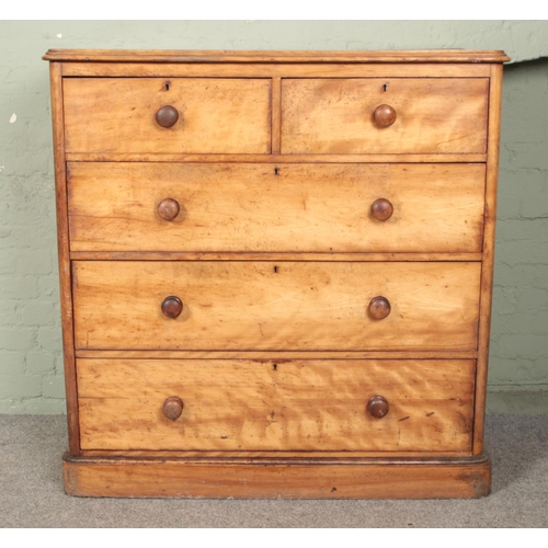 632 - A Victorian satin wood chest of two over three drawers. Height 124cm, Width 123cm, Depth 61cm.