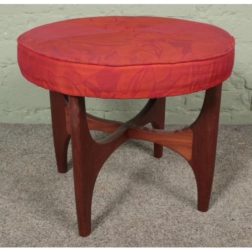 654 - A G-Plan fresco teak stool with upholstered seat and astro style legs.