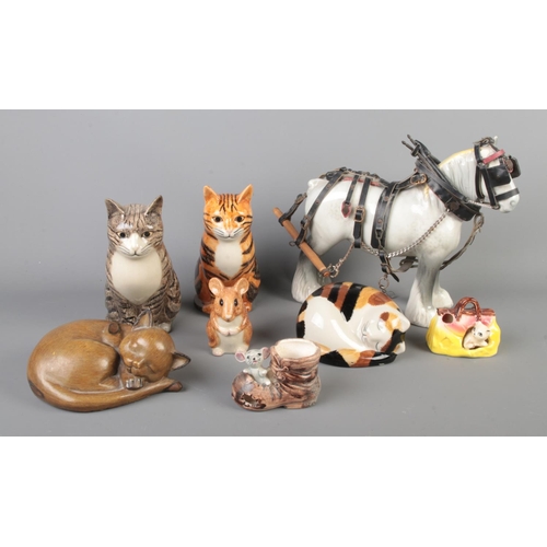 99 - A quantity of animal figures to include Beswick Dapple Grey shire horse, collection of Quail Cats wi... 