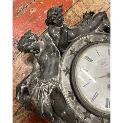 360 - An antique French cast metal wall clock for repair. The dial marked for Bright, Paris and the moveme... 