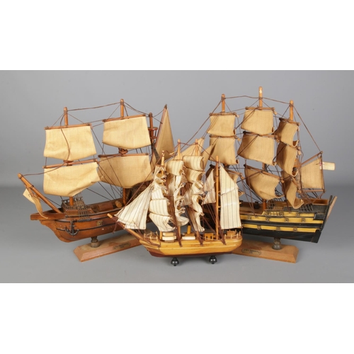 140 - Three wooden models of ships. Includes HMS Agamemnon and The Mayflower.