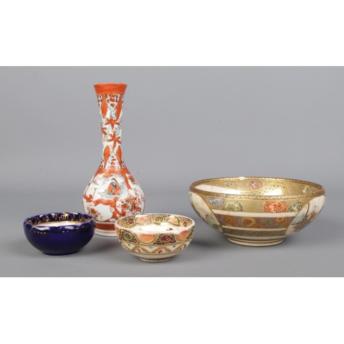 17 - A collection of oriental ceramics, to include Kutani vase and Japanese bowls.