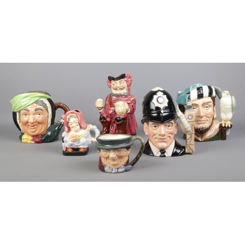 18 - Six ceramic character and toby jugs, to include Royal Doulton The London 'Bobby' D 6744, The Falcone... 