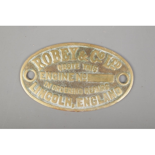 23 - A cast brass Robey & Co steam engine plate.