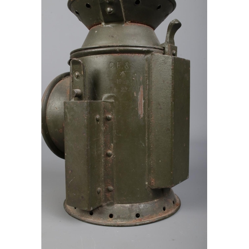 25 - A C. Eastgate & Sons, Birmingham military railway lantern. Bearing broad arrow mark to body and date... 