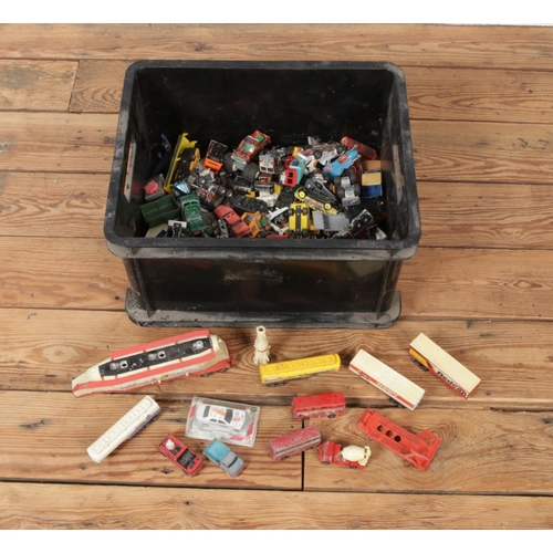 164 - A box of play worn model vehicles. Includes Matchbox, Corgi etc.