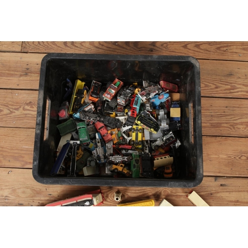 164 - A box of play worn model vehicles. Includes Matchbox, Corgi etc.