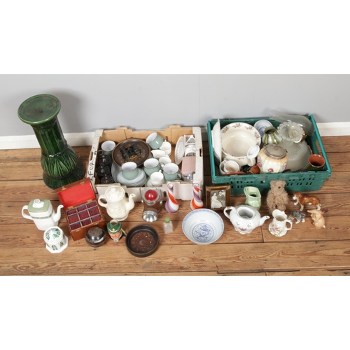 165 - Two boxes of mostly assorted ceramics to include Royal Doulton Rondelay, Wade English Life, Shelley,... 