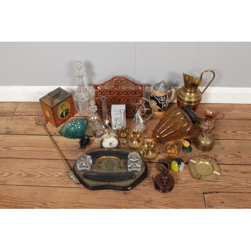 192 - A collection of Miscellaneous, including various crystals, vintage ink stand and copper jugs etc