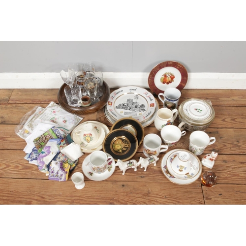 196 - Mixed collection of vintage Handkerchiefs, Royal Commemorative Souvenir Cups, Plates and Glasses etc