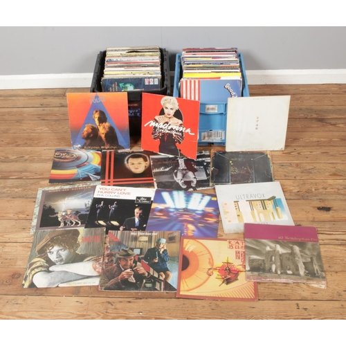 205 - Two boxes of assorted vinyl records of mainly rock and pop to include Erasure, Phil Collins, Ananta,... 