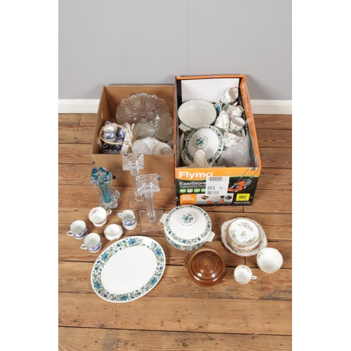 215 - A large quantity of ceramics including a midwinter dinner service, Roslyn China Moss Rose tea set, g... 