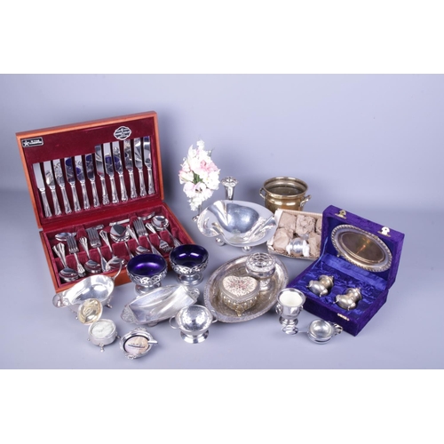 33 - A cased Cooper Ludlam Stainless Steel Cutlery Set and other silver plated tableware, including one c... 