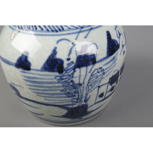 41 - An antique Chinese ginger jar decorated in underglaze blue with a landscape scene.