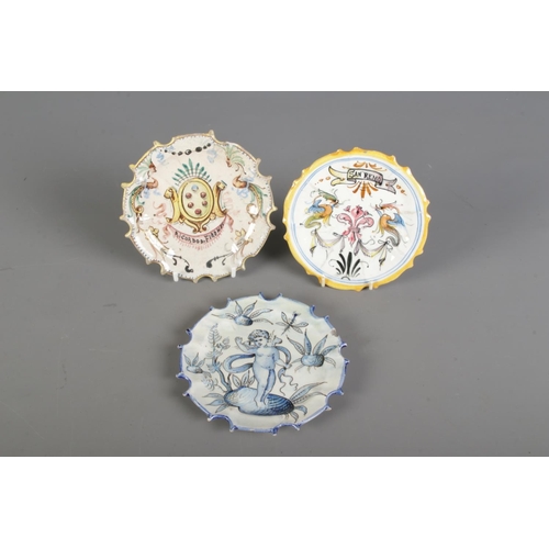 46 - Three small Italian Faience dishes. One painted for San Remo, one for Ricordo Di Firenze and the oth... 