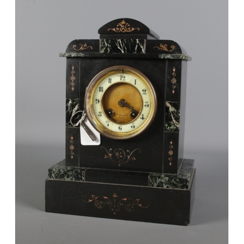 48 - A 19th century French slate/marble mantel clock. The dial marked for A Hurst, Paris.