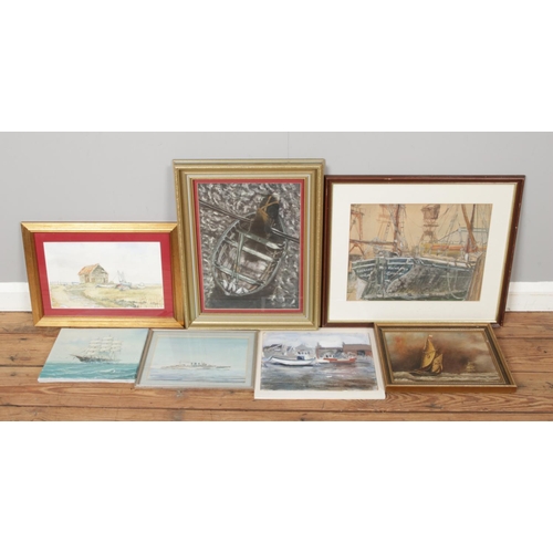 298 - A collection of Nautical themed original artwork, to include Lucy Starling watercolour of boats on m... 