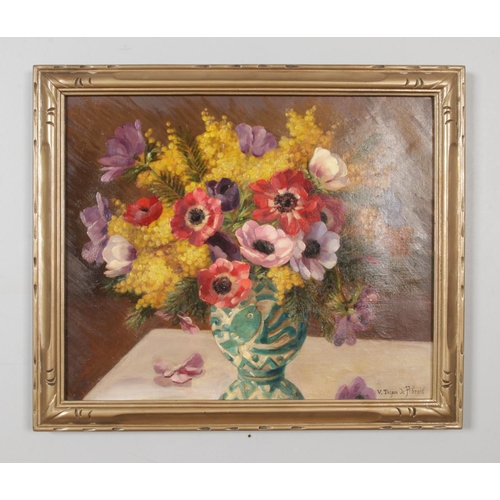 304 - Victor Tripon De Pibrail, a framed oil on canvas depicting a decorative vase of flowers. Approx. dim... 