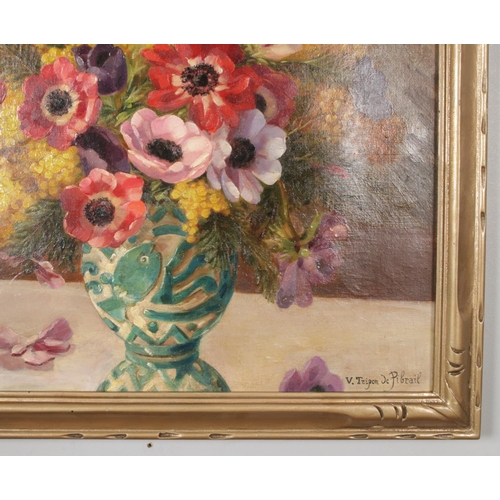 304 - Victor Tripon De Pibrail, a framed oil on canvas depicting a decorative vase of flowers. Approx. dim... 