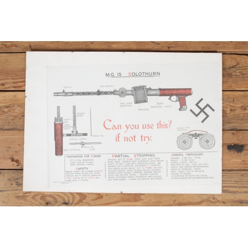 321 - An original WWII Second World War 1943 dated British Army training poster for how to use a MG 15 Sol... 