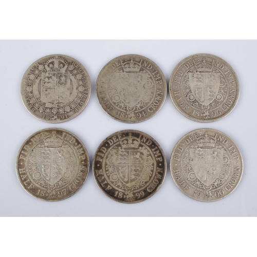 333 - Six Victorian half crowns; 1881, 1894, 1896, 1897, 1899 and 1900. Total weight: 81.8g.