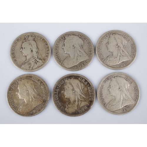 333 - Six Victorian half crowns; 1881, 1894, 1896, 1897, 1899 and 1900. Total weight: 81.8g.