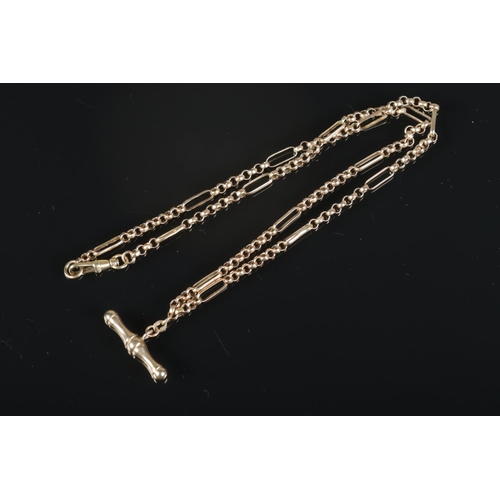 347 - A 9ct gold chain with T bar. 6.39g. 46cm.