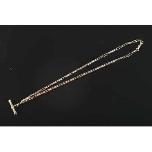 347 - A 9ct gold chain with T bar. 6.39g. 46cm.