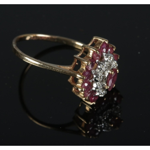 350 - A 9ct gold Ruby & diamond Marquise ring. Size N. Total weight 2.44g.