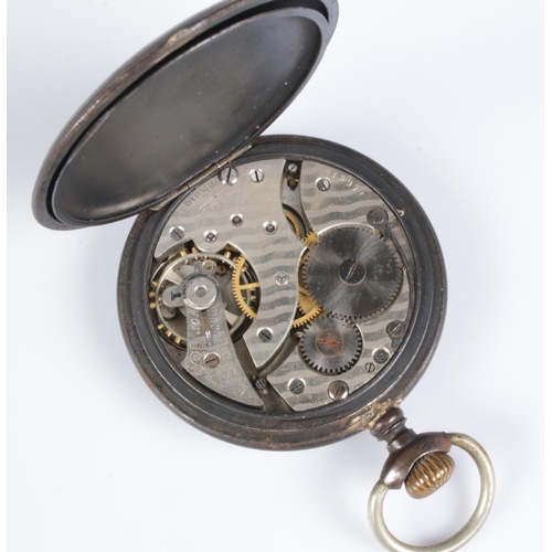 358 - A vintage German JungHans Gun-metal Pocket Watch, signed movement (engraved 