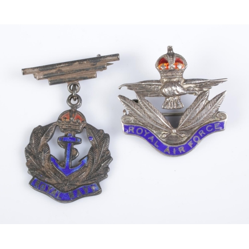 389 - Two military silver and enamel badges one Royal Navy and one Royal Air Force example