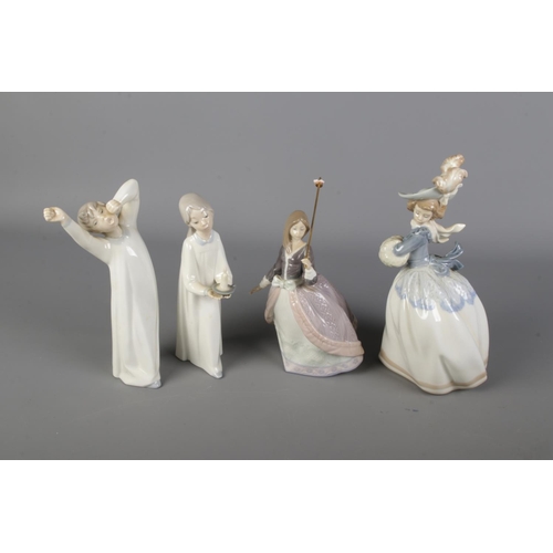 406 - Four Lladro Figurines: 1980s Angela #5211 (height 262m), #4868 Girl with Candle (height 22cm), #4870... 