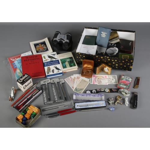 77 - A box of Miscellaneous, including various vintage items, Parker Ink, Roller Ball Refills, Parker Rol... 