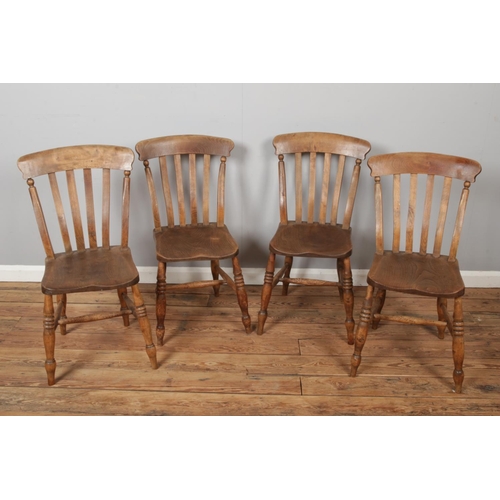 433 - A set of four beech & elm lathe back chairs