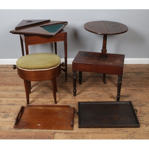 459 - A collection of assorted occasional furniture to include adjustable piano stool, fold-over card tabl... 