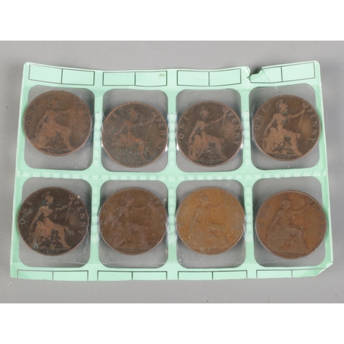 145 - Bulk collection of British Penny Coins, between 1888 and 1967, includes a sample set of eight coins ... 