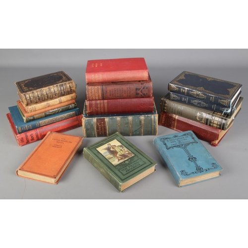 153 - A collection of antique and later books including Holy Bible, A Daughter of the Slums, The Mammoth B... 