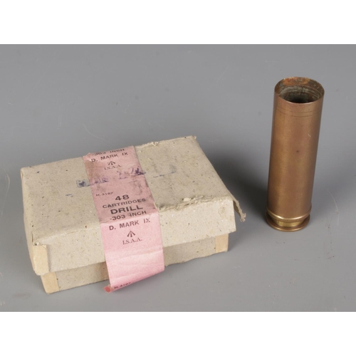 425 - 30mm Aden HV Cannon Shell with 48 Drill Cartridges .303 inch D Mark IX Ammunition Box.
CANNOT POST