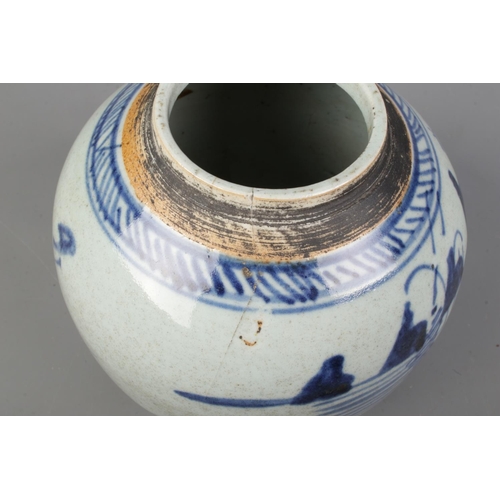 138 - An antique Chinese ginger jar decorated in underglaze blue with a landscape scene. Height: 15.5cm.