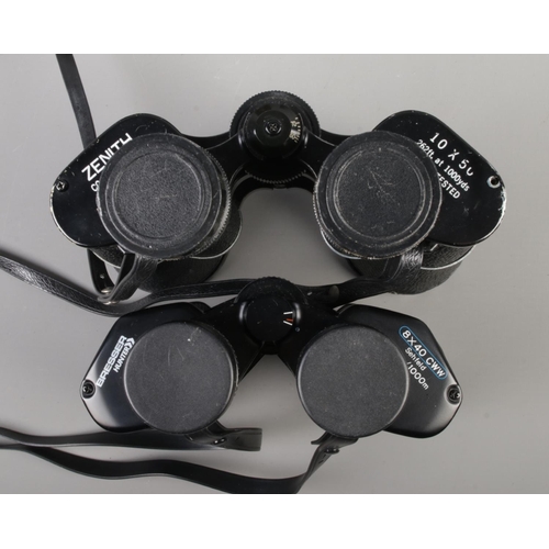 15 - Two cased sets of binoculars; Zenith 10x50 and Bresser Hunter 8x40.