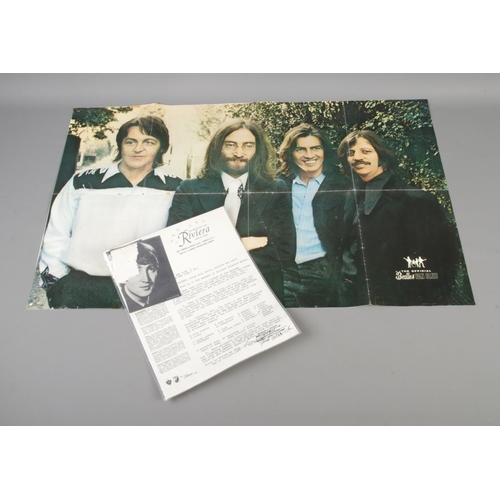 177 - The Beatles Official Fan Club poster 1969 along with a sample of bed linen purportedly used by John ... 