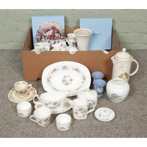 196 - One box of Wedgwood & Royal Doulton collections, various pattens and series, including vase, tea ser... 