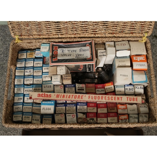 206 - A box of assorted radio valves, many boxed including Mazda and Mallard examples, together with three... 