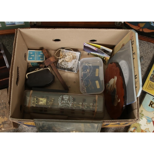 211 - A box of miscellaneous. Includes The Rupert Book 1941 facsimile, students microscope, butterfly tray... 