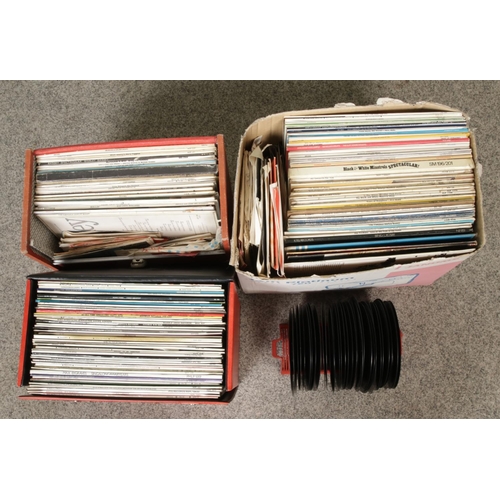 222 - Two carry cases and a box of assorted records, to include Abba, Bruce Springsteen, Bay City Rollers,... 