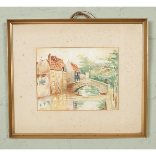 307 - A framed waterolour, of a canal scene. Unsigned. 22cm x 17cm.