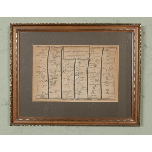 320 - A framed engraved road map by Thomas Gardner, from Bristol to Exeter, width 42.5cm, height 33.5cm.