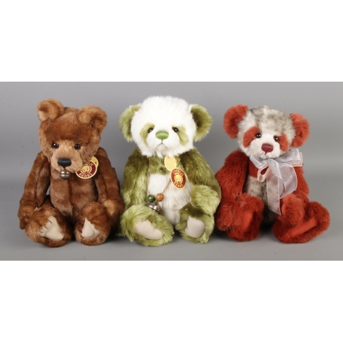 59 - Three Charlie Bears jointed teddy bears, Rodley CB104717B, Ruby CB094080A and Josh CB183931, all exc... 