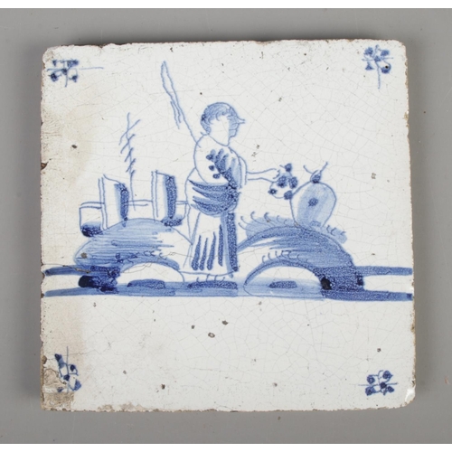 400 - A 18th century Dutch Delft tile depicting a shepherd.

13x13cm