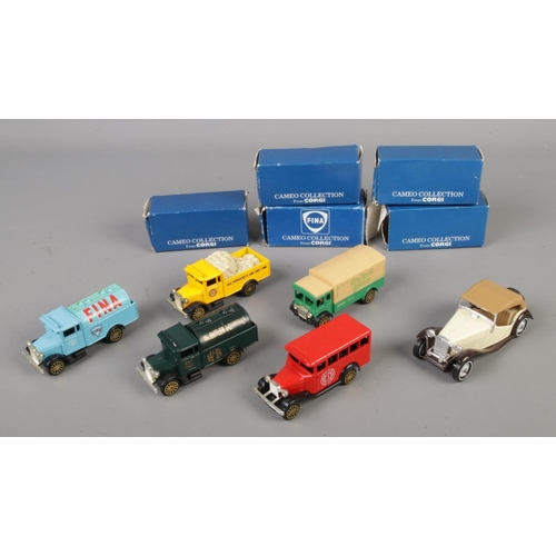 74 - Five Corgi Cameo Collection with Matchbox 1945 MG TC toy cars, Cameo includes Bedford Bus, Morris Tr... 